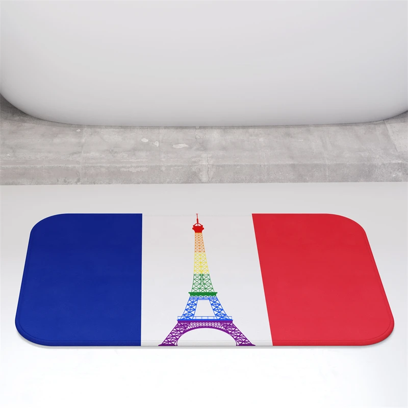 Aertemisi France LGBT Pride Bath Mat with Non Slip Base Absorbent Super Cozy Flannel Floor Rug Carpet