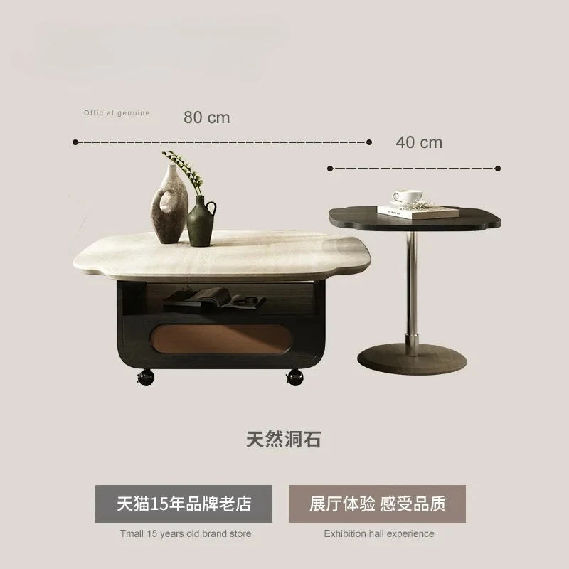 Tavolino in travertino naturale tavolino da tè rimovibile per uso domestico in marmo di fascia alta per piccolo appartamento francese