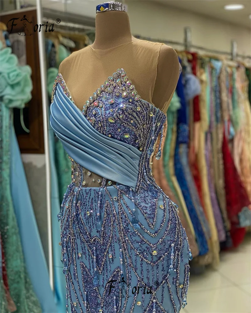 Elegante Azul Brilhante Sereia Vestidos, Lantejoula Brilhante, Borlas De Cristal, Ocasiões Formais, Vestidos De Festa De Casamento, 2021, Coutur