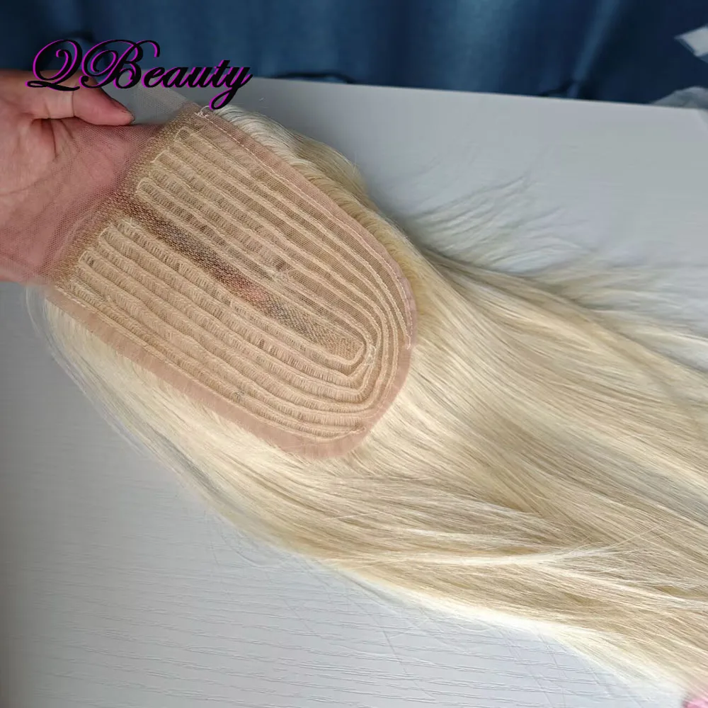 # 613ブロンドTレースクロージャーレミー人毛ディープミドルパート透明レースナチュラルヘアライン12インチシルキーストレートQBeauty