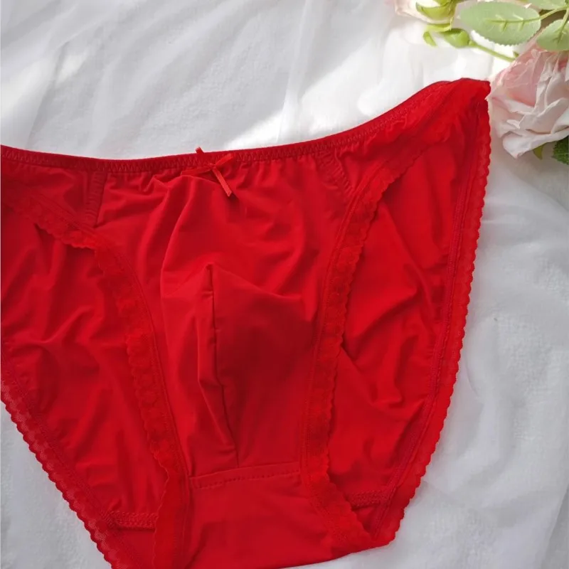 

Men's Mid Low Rise Cotton Briefs Lace Trim Comfortable Panties LGBQ BF Gifts Thailand Harajuku Underwear