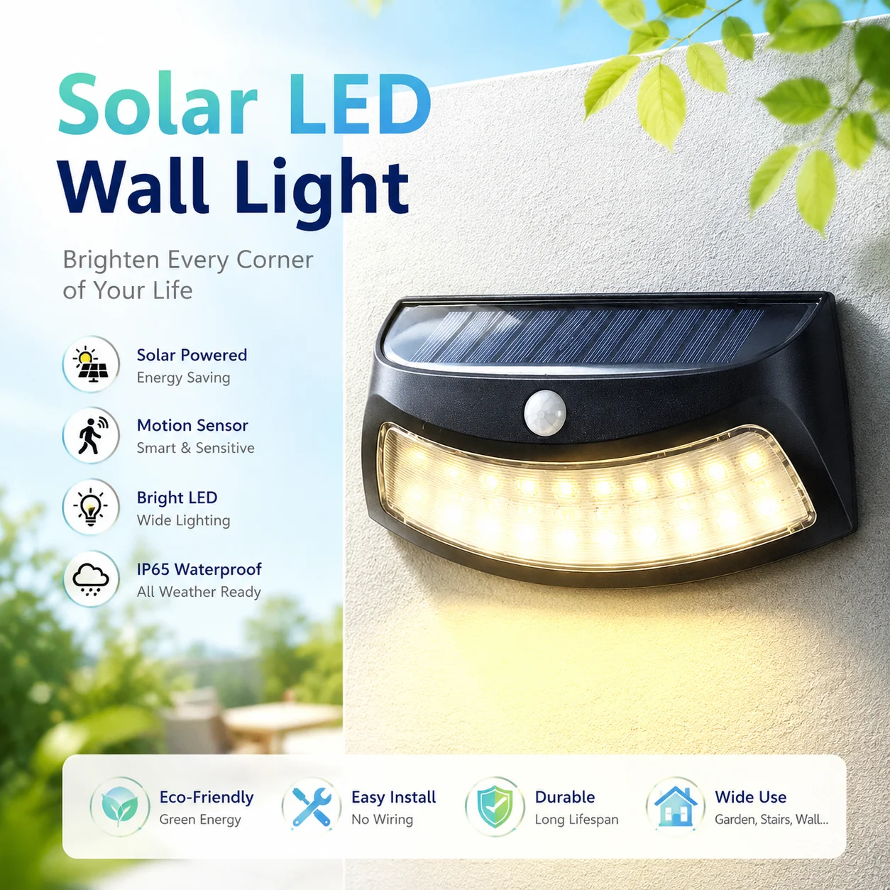 Solar Wall Lamp Outdoor Garden Waterproof LED Light-Controlled Solar Wall Lamp New Model