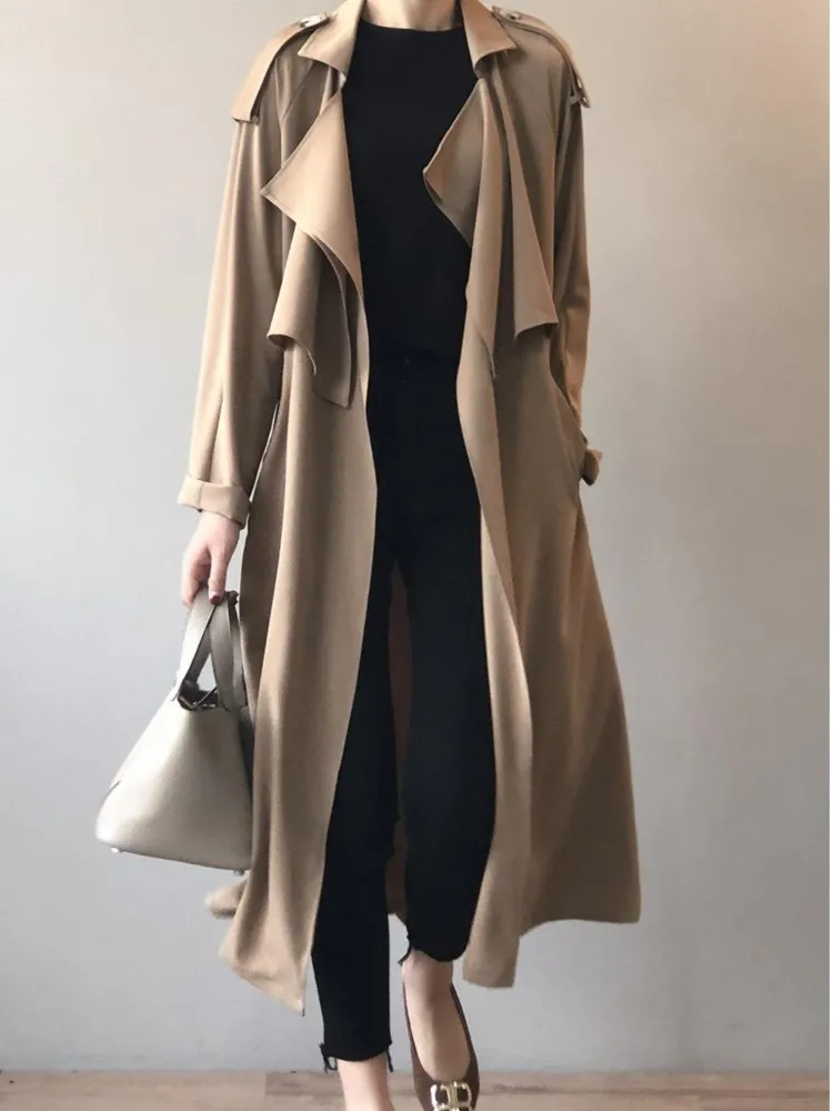 Autumn Women Long Trench Coat Clothing Temperament Retro British Style Loose Ladies Jackets Solid Color Trench Casaco Feminino