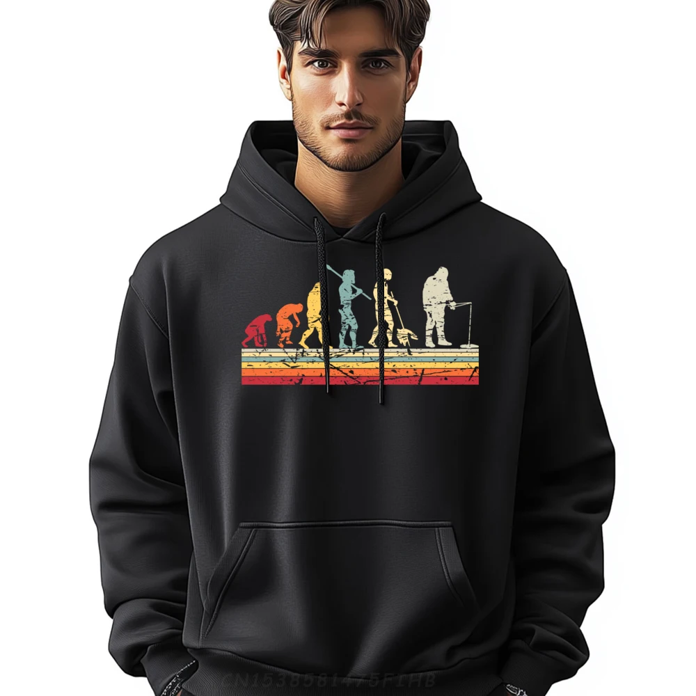 

Fisherman Human Evolution Vintage Ice Fishing Plain Sweatshirts Wholesale Breathable and sweat-absorbent Vintage Tops & Tees