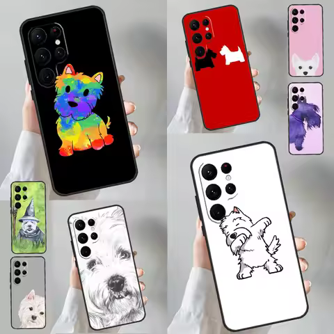 Cartoon Westie Dog Case For Samsung Galaxy S22 S23 S24 Ultra S8 S9 S10 Plus Note 10 20 Ultra S20 S21 FE Cover
