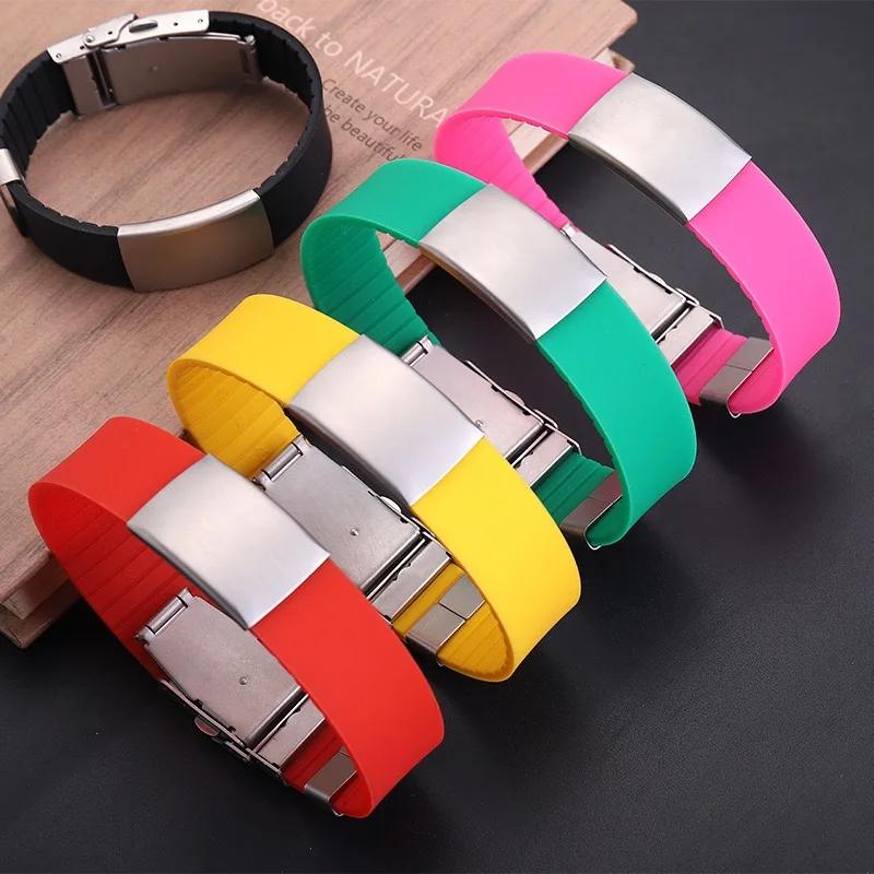 10pieces Personalized Silicone Bracelet Supports Laser Engraving Stainless Steel Men's Bracelet as a Gift for Friends