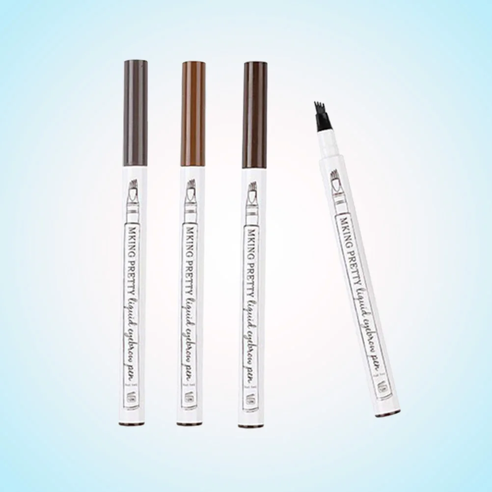 4 قطعة قلم الحواجب بأربعة رؤوس طرف رفيع طويل الأمد مقاوم للماء طبيعي ثلاثي الأبعاد يشبه الشعر السكتة الدماغية قلم الحواجب السائل للنساء ماكياج #6