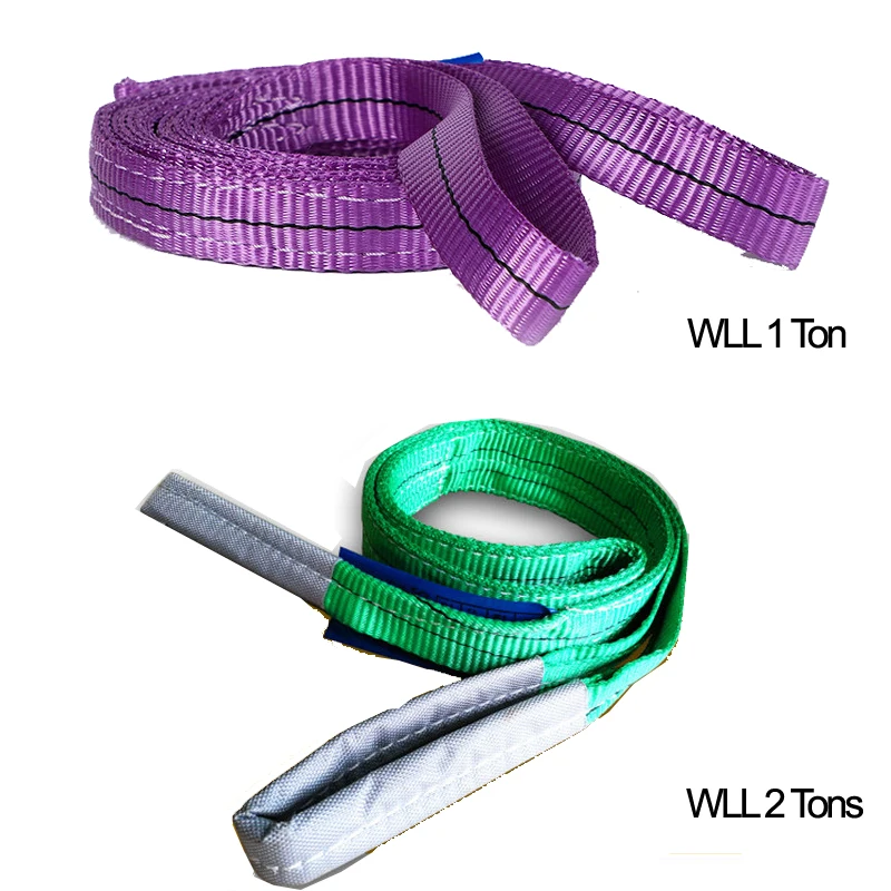 High Strength Polyester Fiber Woven Sling Used For Lifting Goods With Cranes WLL 1 Ton (Purple) And WLL 2 Tons (Green)