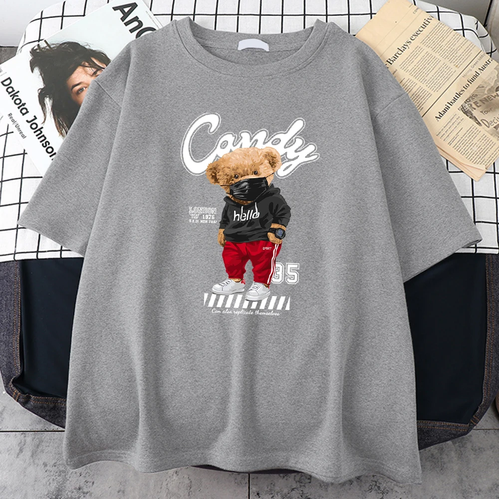 Hello I Am Candy Baby Bear Cotton Male Tee Top Short Sleeve Essential T-Shirts Oversized Tee Shirt Individual Comfortable Tshirt