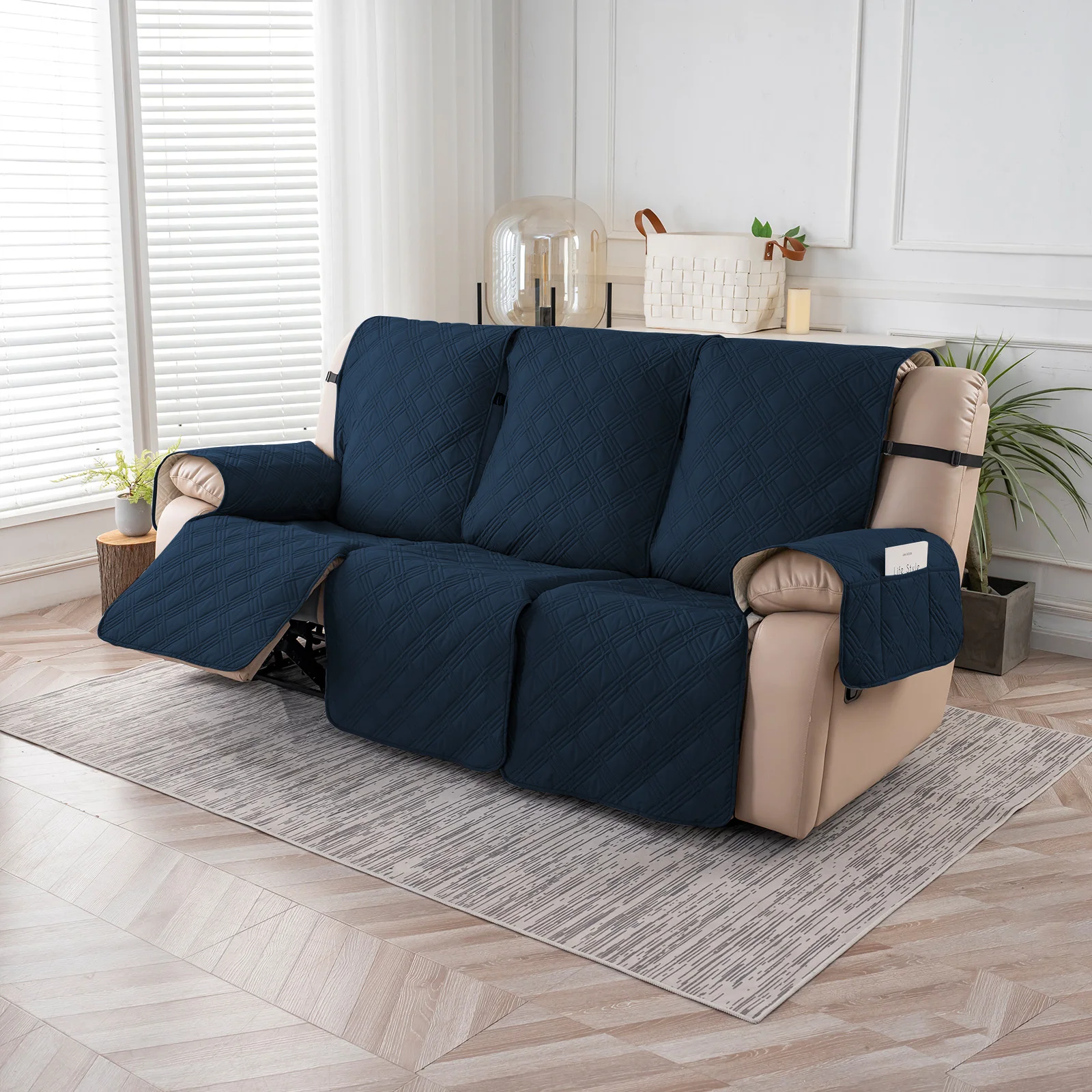 

Non-Slip Recliner Sofa Covers 3 Seaters Elastic Band Sofa Covers Washable Furniture Protector for Bedroom, Office, Living Room