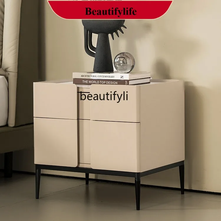 D178 Italian Minimalist Rock Board Modern Minimalist Color Matching Bedside Storage Cabinet Bedroom Painted Bedside Cabinet