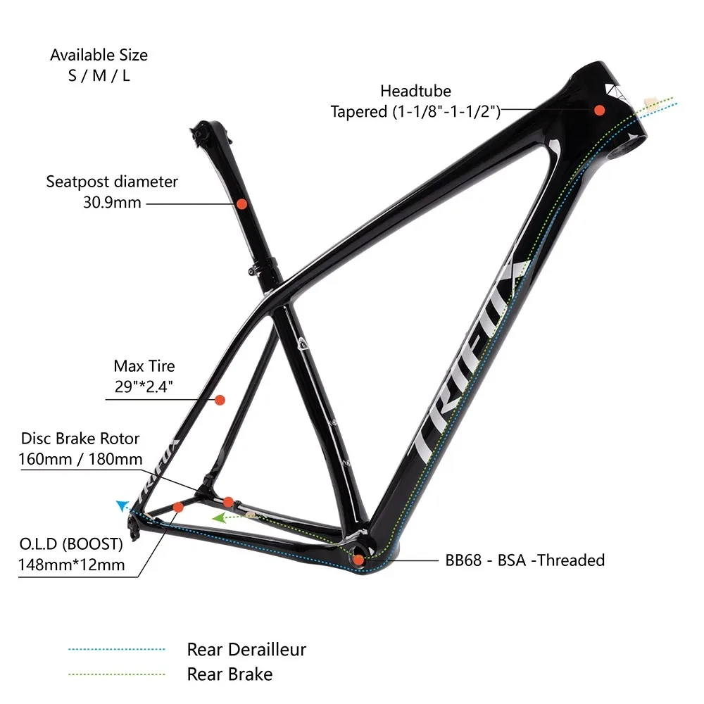 TRIFOX SDY20 Superlight Carbon MTB Frame 29er 148 Boost Alex Thru BB68 BSA Threaded Carbon Fiber Mountain Bicycle Frameset Parts