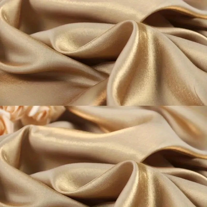 Golden Silk Soft Drape Fabric, Feeling Glitter Silk Satin Silk Fabric Silky Dress Wedding Dress Bright Creative Fabric