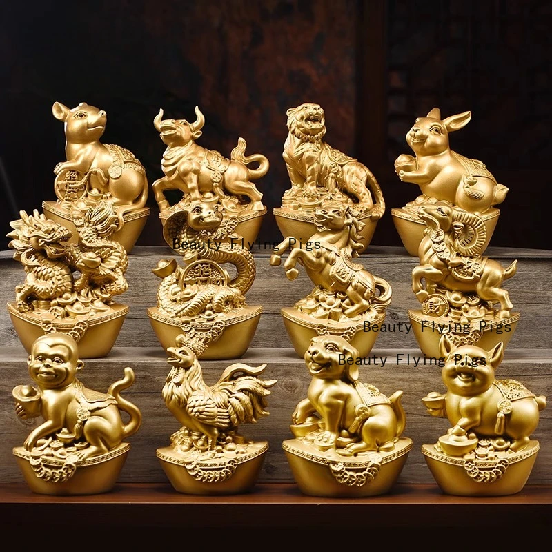1pc Wooden Carvings of The Twelve Zodiac Animals Dragon Snake Tiger Chinese Wooden Carving Crafts Home Decoration Office Decor