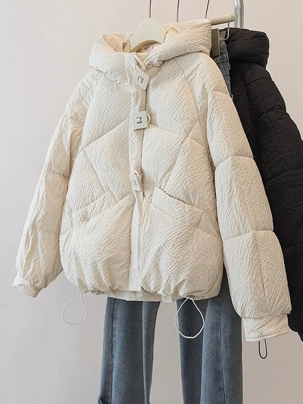 

Women's Hooded Thiened Cotton Jaet Winter Warm Loose Outerwear Korean Sle Long Sve Zipper Closure Color Coat