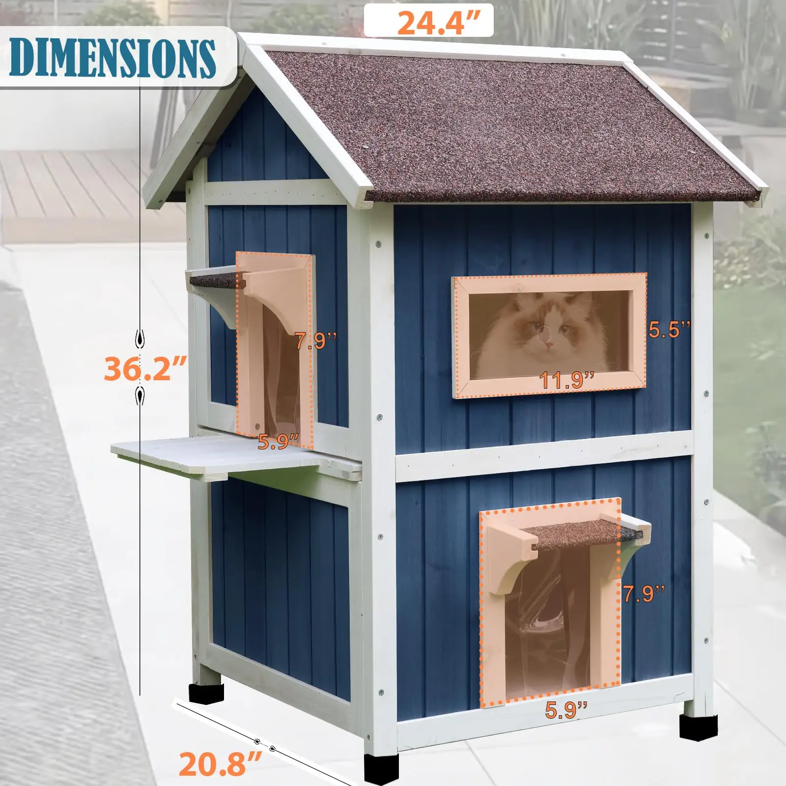 Modern 2 Story Outdoor Solid Wood Cat Villa Durable Metal Building with Stairs and Windows Pet House Furniture