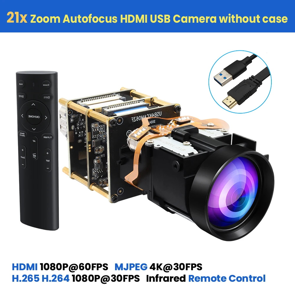 ELP 4K HDMI AF 21倍/12倍ズーム USBカメラ 4K 30fps 1080P 60fps 2.4G