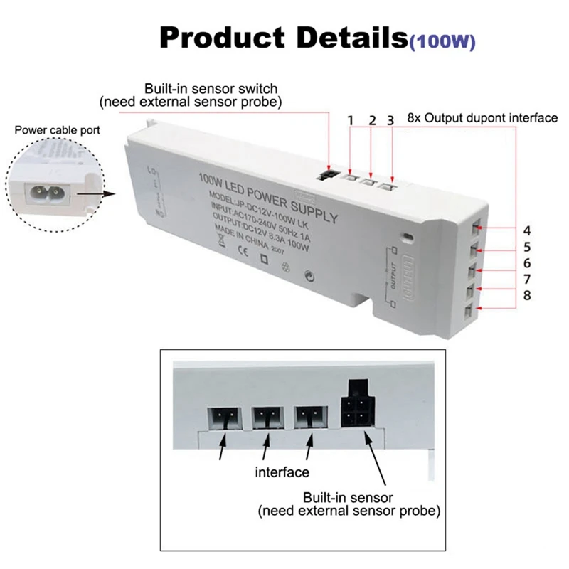 AC220V To DC 12V Lighting Transformer LED Cabinet Light Strip Light Power Supply Port Driver Easy To Use 100W EU Plug