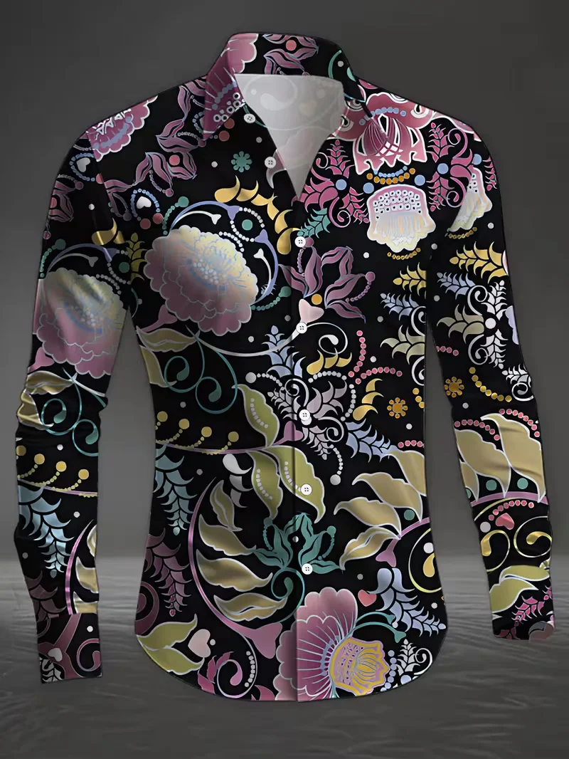 

Новая мужская рубашка с длинными рукавами и 3D полосатым принтом, повседневный однобортный пляжный модный топ с цветочным узором