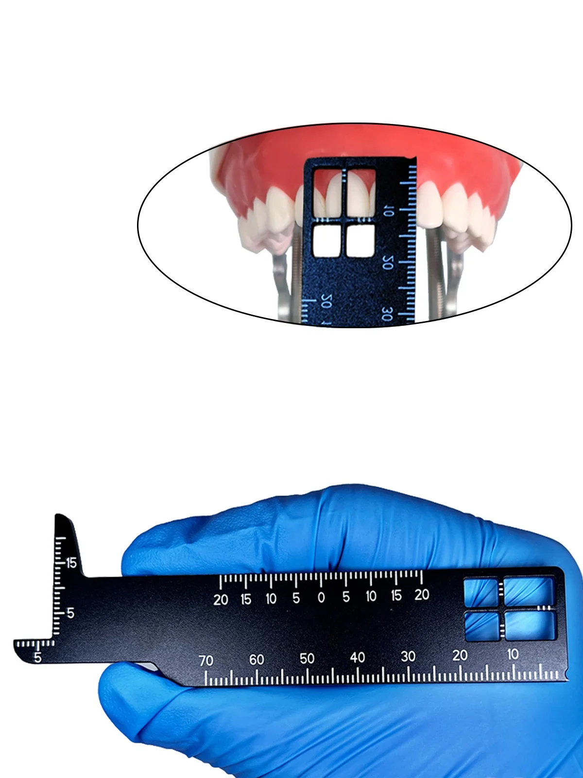 Régua dentária de alta precisão para medições precisas dos dentes, aplicações ortodônticas e fotografia dentária