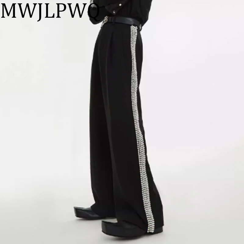 

MWJLPWQ Side Decorate Male Suit Pants High Street Elegant Hamdsome Niche Design Loose Casual Boot Cut Trousers Autumn New 010700