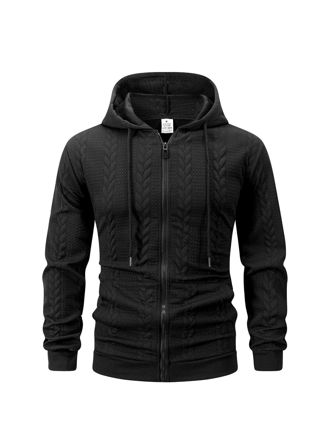Mens Full Zip Cable Knit Hoodie Drawstring Hooded Sweatshirt Kangaroo Pocket Casual Daily Outdoor Jacket