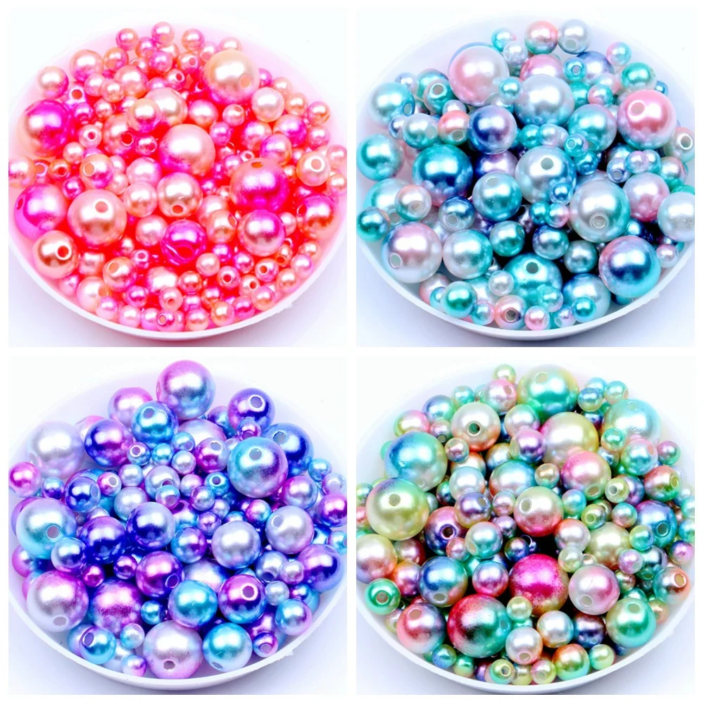 3-12mm Perforated Mermaid Gradient Colorful Pearl Full Circle Imitation Pearl Necklace Bracelet DIY Accessories