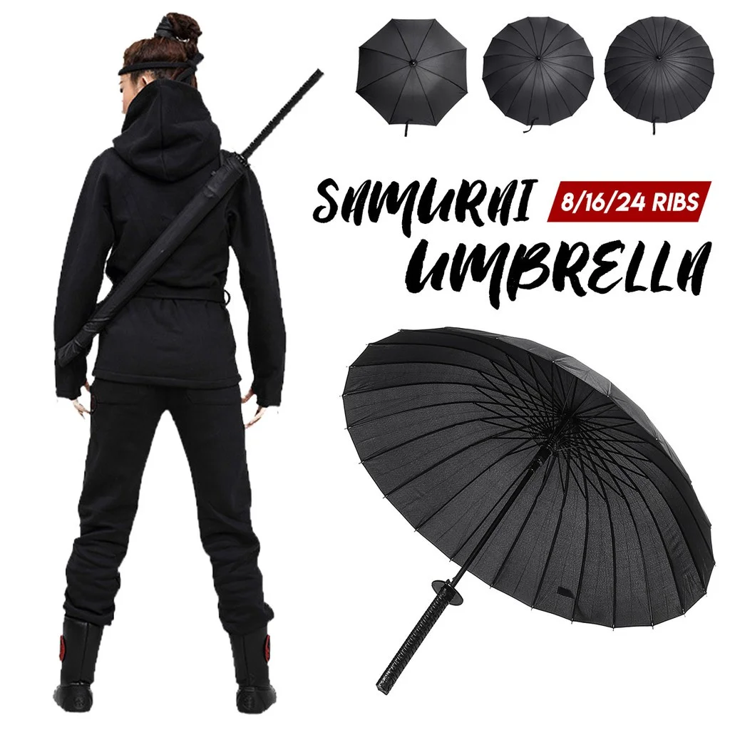 Fashion Black Samurai Umbrella Katana Sword Handle Strap Long Umbrella Classic Retro Umbrella Waterp