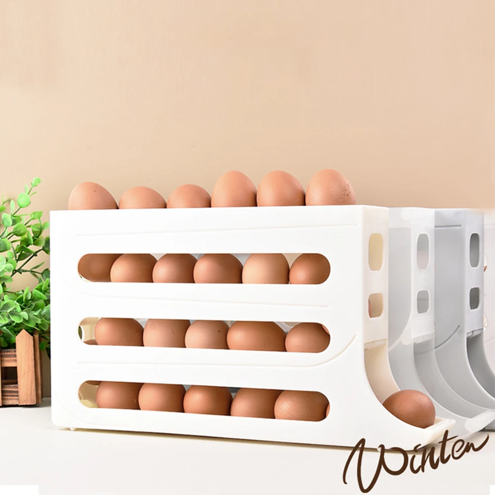 4 Layer Rolling Egg Dispenser Space Saving 30 Egg Container Automatic Egg Roller Egg Storage Box for Refrigerator Kichen Cabinet