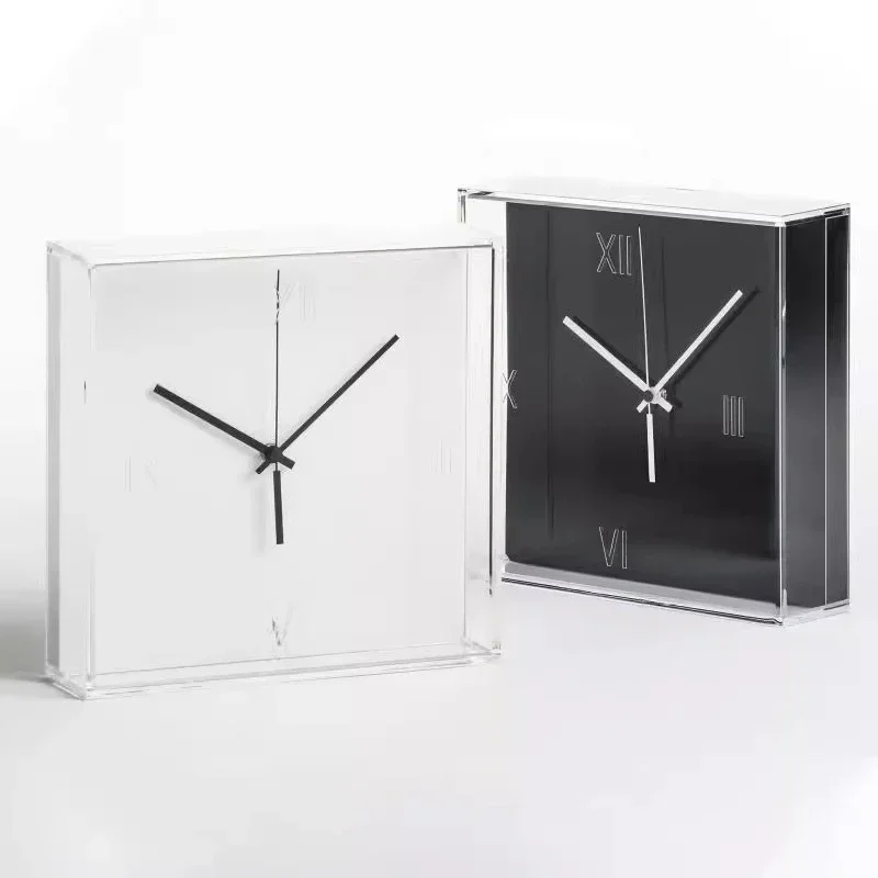 Modern simple square wall clock with quartz gold decoration