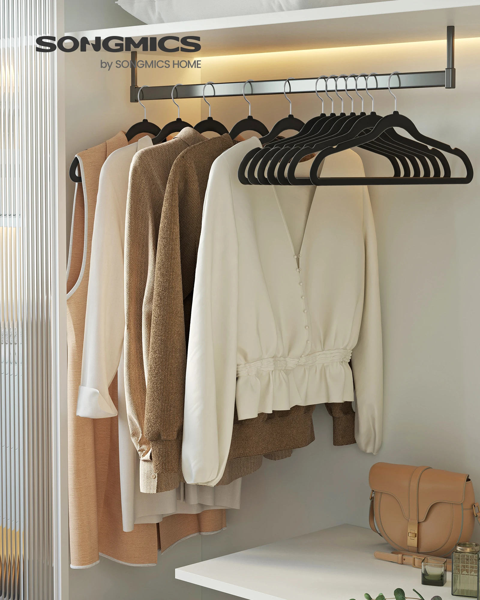 

Вешалки SONGMICS из вельвета, 100 шт., нескользящие, с серебристыми поворотными крючками, тонкие, экономящие место, для гардероба