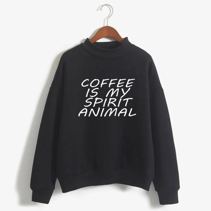 

COFFEE IS MY SPIRIT ANIMAL Print Woman Sweatshirt Korean O-neck Knitted Pullover Thick Autumn Winter Candy Color women Clothes