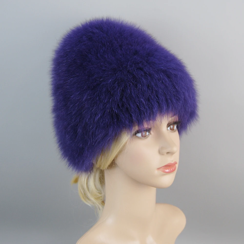 Hot Sale Winter Hat 100% Real Natural Silver Fox Fur Women\'s Knitted Fur Cap Women Hat Fox Fur Hat Female Ear Warm Winter Must