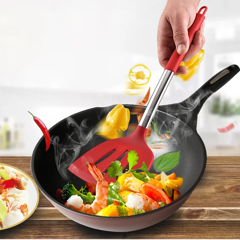 1Pc Silicone Kitchen Utensils Turner For Kitchen Cooking Tools Ladle Non-stick Cookware Stainless Steel Kitchen Accessories