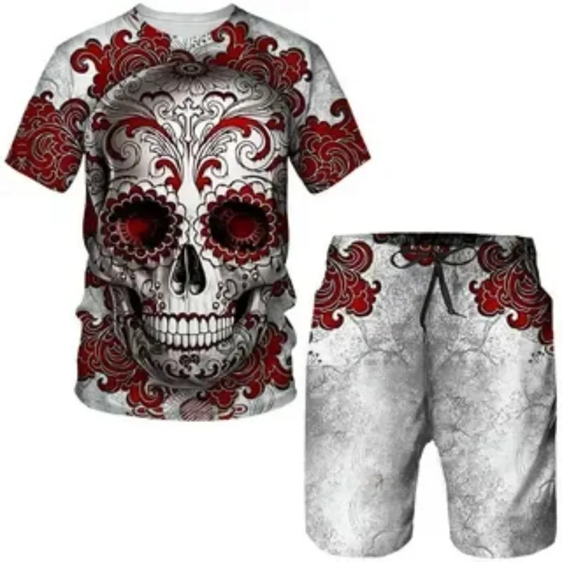 2025 Horror T-shirt Short Sleeve Shorts Extra Large Casual High Quality 3D Printed Summer Men's T-shirt Sports Set Two Piece Set
