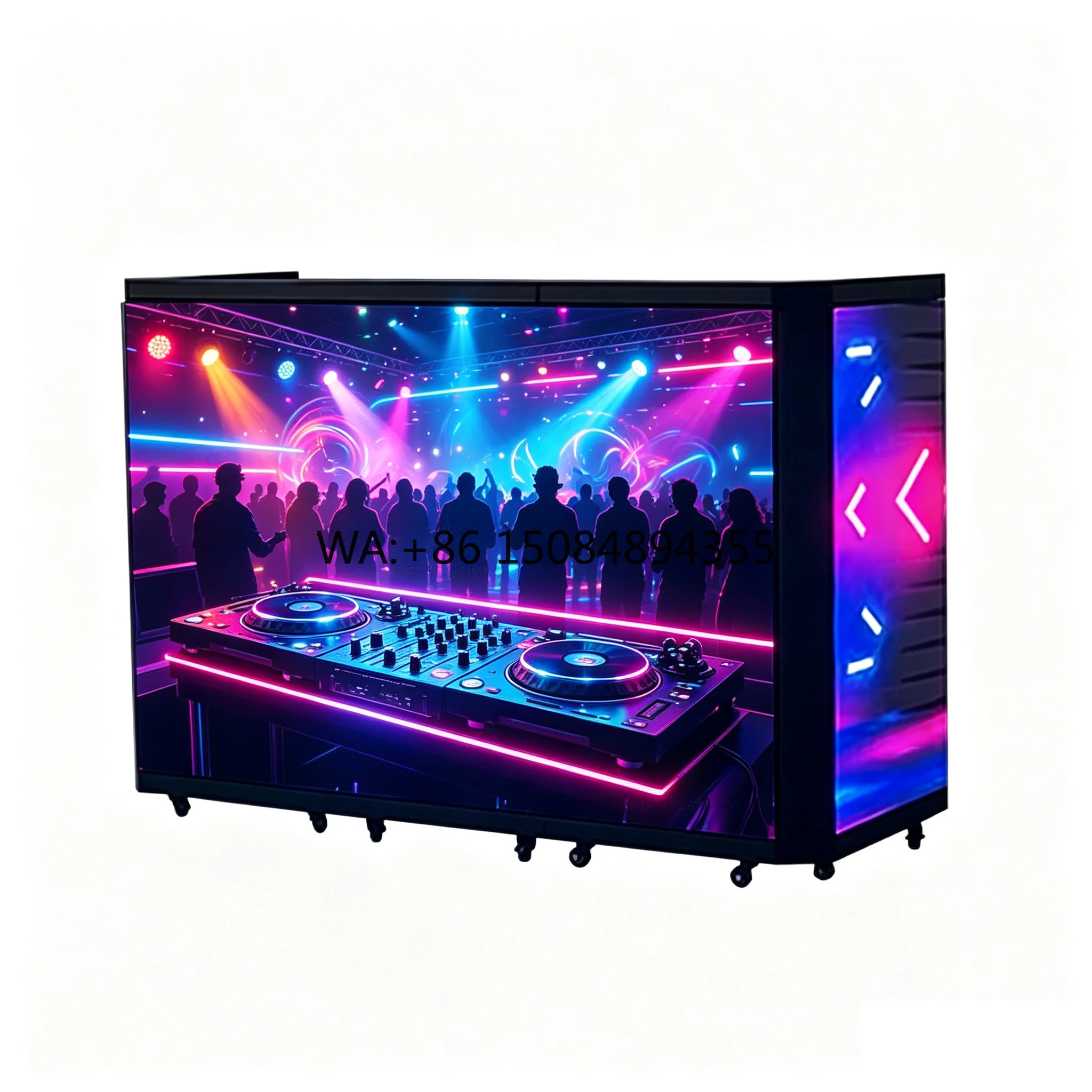 

All-in-One Foldable LED DJ Booth Plug and Play DJ Booth Portable Screen Display for Events, Wedding and Parties with Flight Case