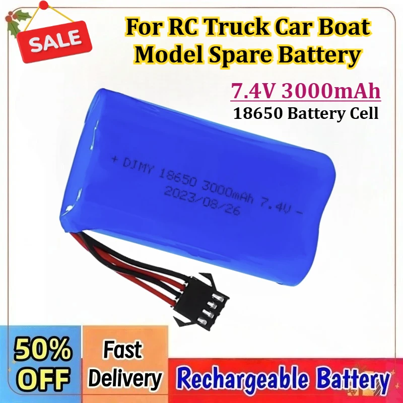 

7.4V 18500 Rechargeable Battery 3000mAh Li-ion Battery SM-4P Plug For Remote Control High-speed Boat RC Cars Battery
