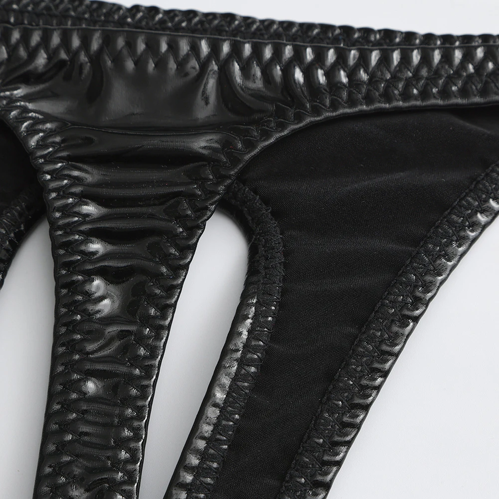 

Мужские стринги из искусственной кожи с вырезом спереди, эротическое белье для гей-клубов, бикини, мужское нижнее белье, трусы унисекс с вырезами