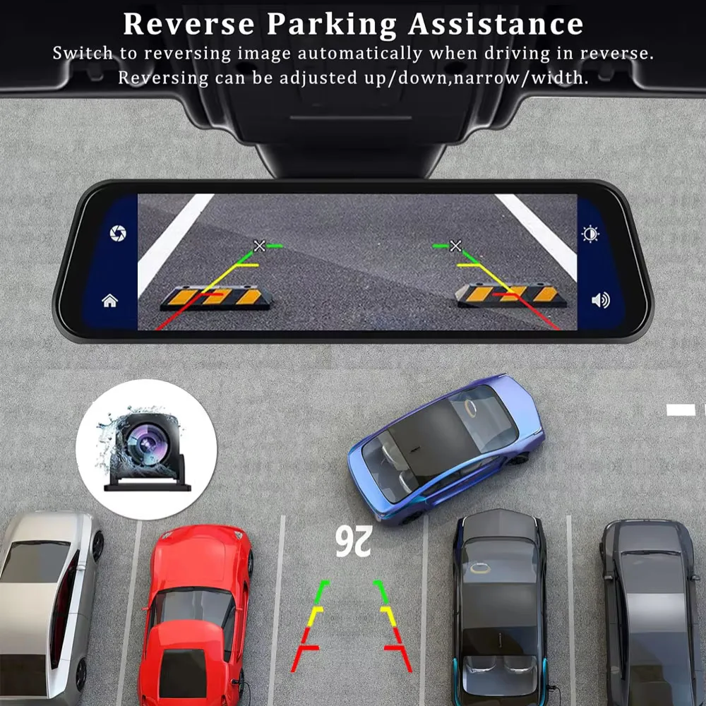 10 "4K داش كام Carplay أندرويد-السيارات سيارة DVR المزدوج لين 5G واي فاي نظام تحديد المواقع بلوتوث FM محرك الفيديو مسجل تيار مرآة داشكام كام