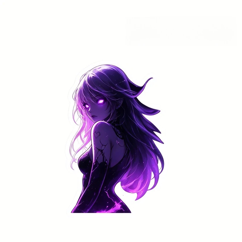 Purple Neon Aesthetic Anime Girl Vinyl Sticker Pack, 4Pcs Dark Manga Character Decals for Motorcycle Tank and Car Body