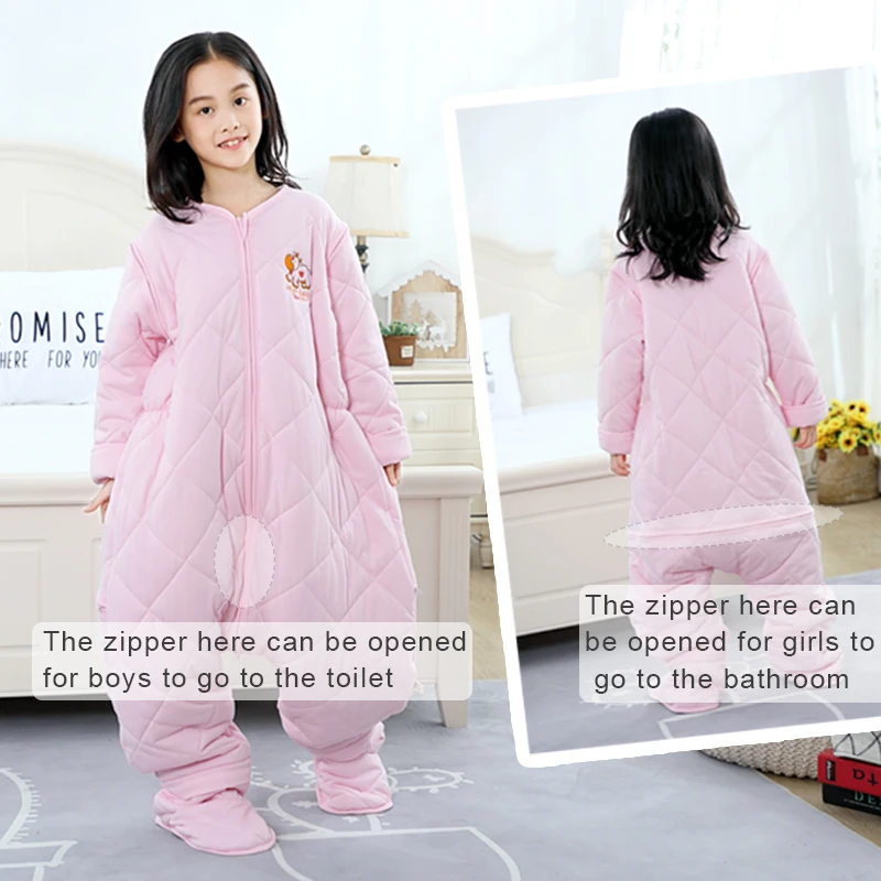 Children's Jumpsuit Pajamas Winter Warm 100% Cotton Sleeping Bag Sleep bag For Kid Jumpsuit Sleeping Bag Temperature 16℃