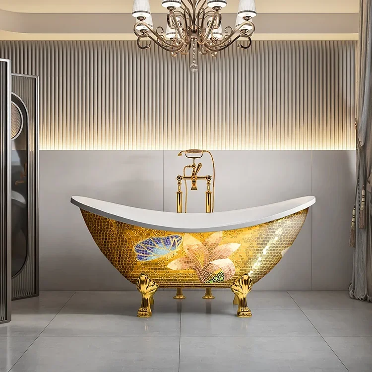 Bathroom Bathtub,Fanwin Luxury Acrylic Fiberglass Cast Iron Bath Tub Bathtubs Bathroom Soaking Freestanding Gold Clawfoot