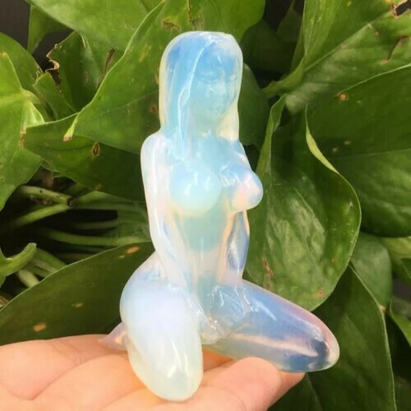 Natural Crystals Goddess Statue Sexy Lady Body Opal Carving Woman Art Figurine Gift for Decor Healing Stone Reiki Witchcraft