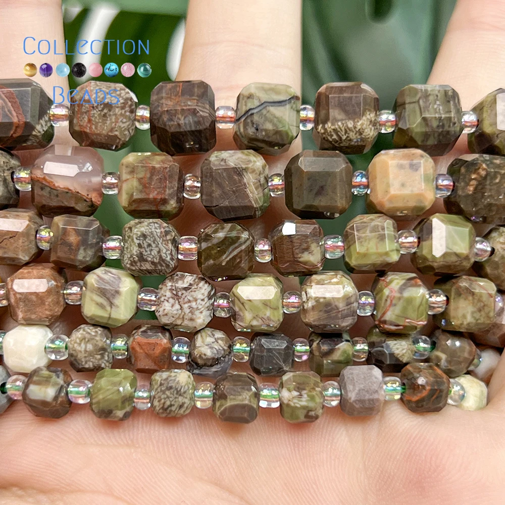 Natural 6 8 10mm Brown Flower Aqate Square Faceted Polish Loose Beads for Jewelry Making Diy Bracelet Handmade Accessories 15