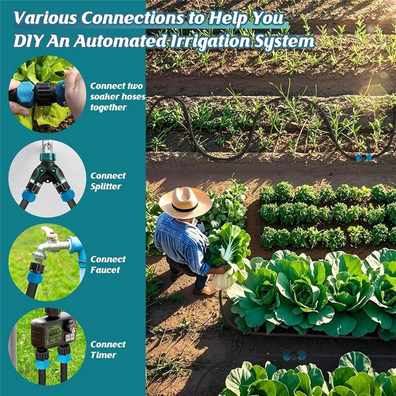 ABJI-For Garden Hose For Drip Irrigation System-2 PCS, Soaker Hose 100Ft(50Ftx  2), Leakproof Design Saves 80% Water