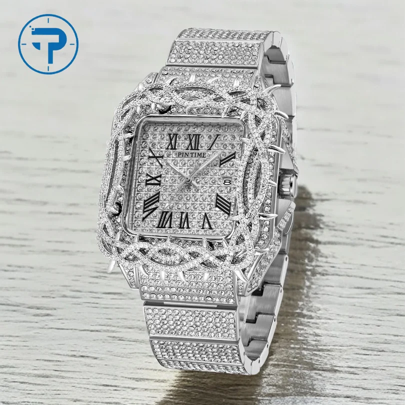Y2k Watch For Men Fashion Luxury Gold Square Diamond Full Sky Star Male Clock Watches New Skeleton Flower Quartz Wristwatch 2026