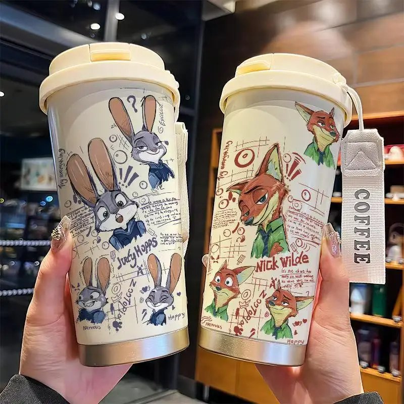 

Classics Disney Zootopia Nick Judy Thermos Cup Cartoon Coffee Mugs Drinkware Couple Children Student Water Thermal Bottle Gift