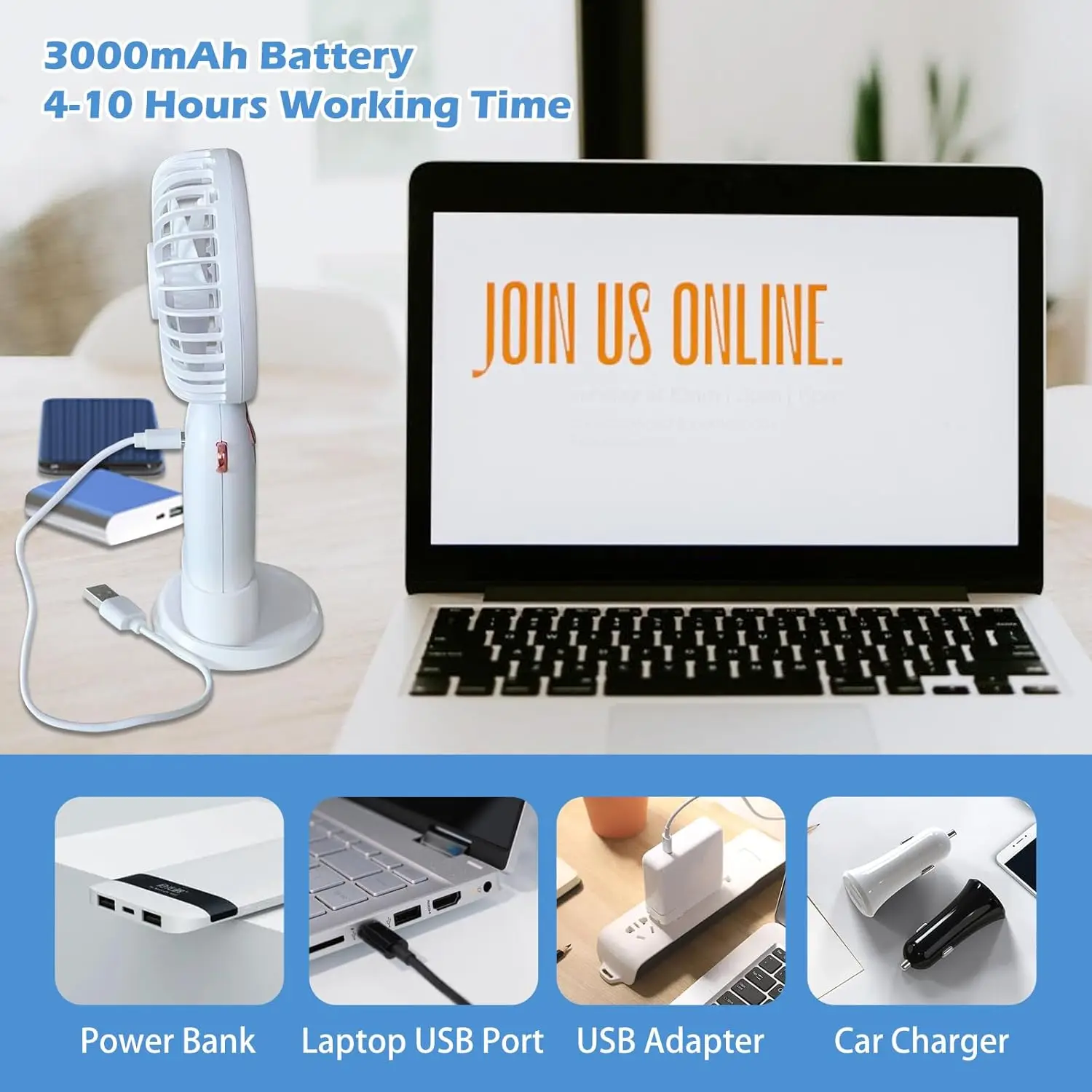 Portable Fan, Personal Fan, 5-IN-1  Mini Fan, USB Rechargeable Fan, 3000mAh Battery with 5 Speed, Portable Travel Fan for Women