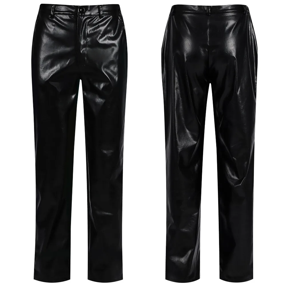 

2026 New Arrival Men Steampunk Vintage Faux Leather Pants Solid Color Rock Uniform Trousers Adult Casual Stage Halloween Outfit
