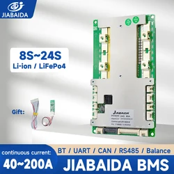 JIABAIDA Smart BMS 8S-24S Li-ion LiFePo4 10S 13S 14S 16S 20S Battery 40A-200A Charge Protect BT UART RS485 CAN Balance JBD BMS